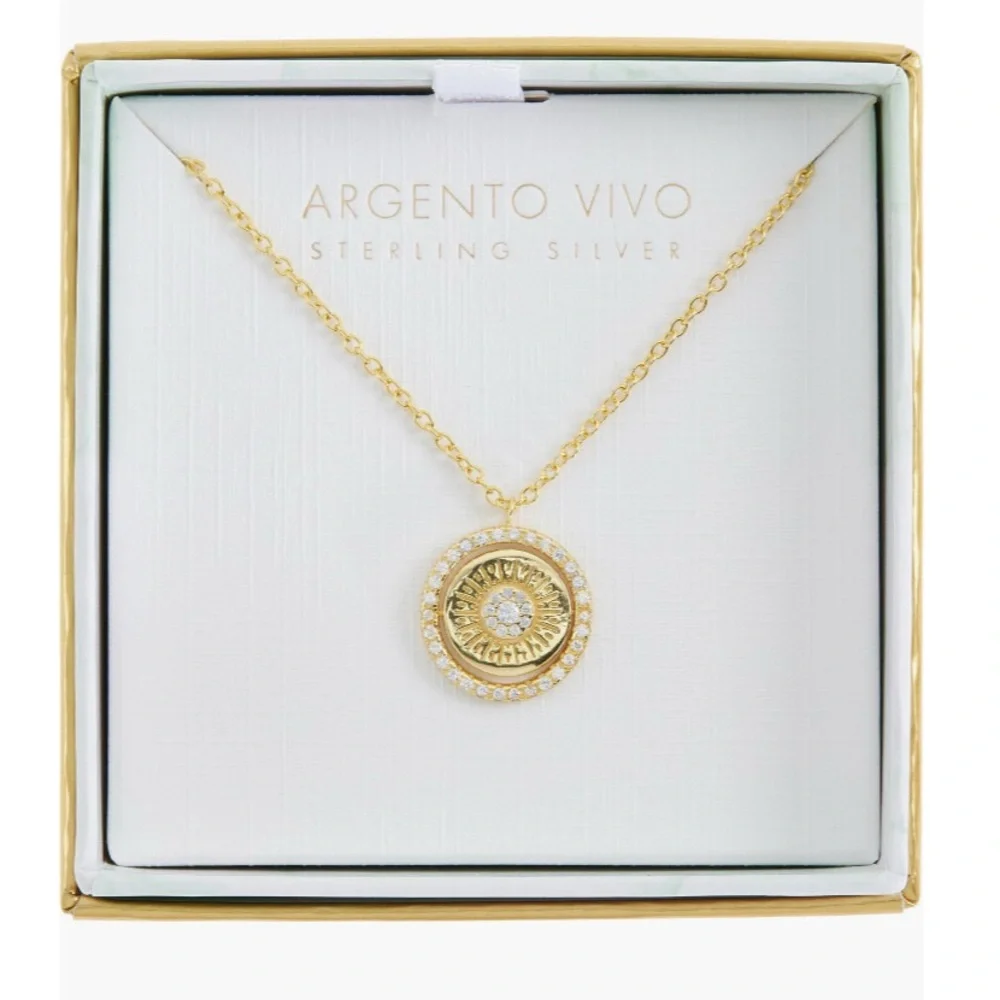 + ARGENTO VIVO + Sterling Silver CZ Coin Pendant Necklace - Picture 3 of 6